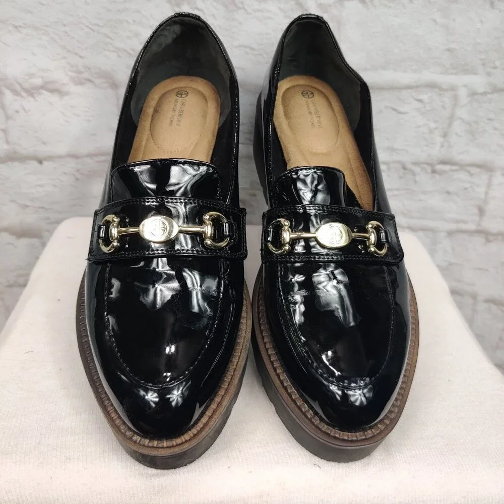 Giani Bernini Womens Loafers Mayaa Patent Leather Chunky Platform Black Size 10